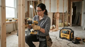 A high-capacity battery pack supplying electricity for a home renovation project