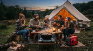 A high-capacity power station for camping cooking appliances running a slow cooker during a large group camping trip.