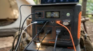 A power station for family camping showing multiple simultaneous charging ports in use