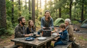 Demonstrating family trip runtime with a power station for family camping in the New Forest