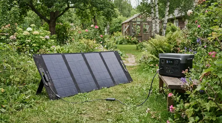 Recharging a solar-compatible power station for whole house backup via outdoor panels