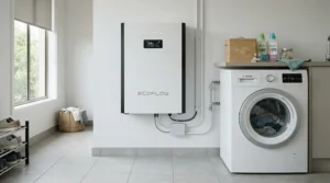 A power station for whole house off-grid installed neatly in a modern British utility room.