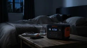 EcoFlow vs Jackery for home backup providing emergency lighting in a bedroom at night