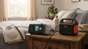 Keeping a CPAP medical sleep machine running with a portable power station for power cuts.