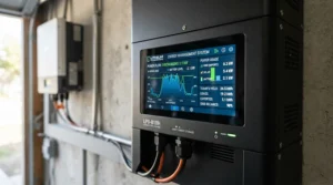 A digital display on a power station for growing power needs showing household energy forecasting data