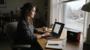 A quiet power station for long power outages keeping laptops, Wi-Fi routers, and desk lamps running for remote workers in the UK.