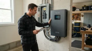 An advanced power station for long power outages connected to a home circuit board for seamless whole-house electricity backup.