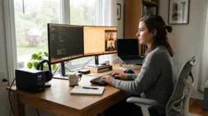 A reliable stackable power station keeping a desktop computer and router running during a power outage