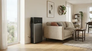 A stackable power station providing emergency backup power for home appliances during a blackout in a London flat