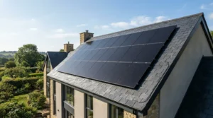 A whole house power station system connected to rooftop solar panels on a modern British semi-detached home